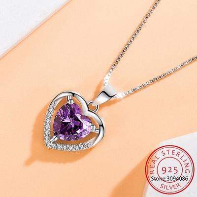 Silver 925 Necklace Women Girlfriend Wife Gift Jewelry Love Heart Zircon Crystal Pendant Necklace Colar De Prata GN9