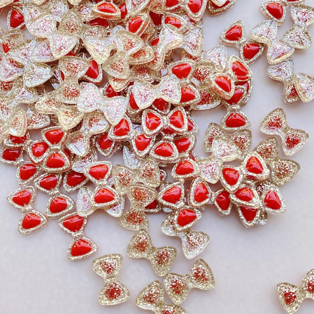 50Pcs Cute Cartoon Mini The Red Bow Nail Art Resin Designer Charms DIY Craft For Nail 3D Decorations Jewelry