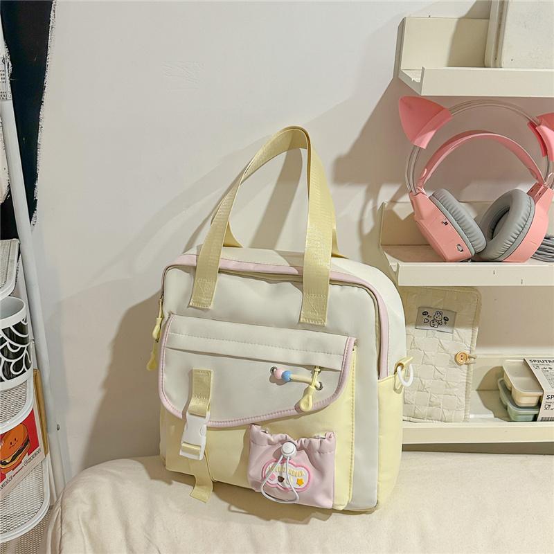 Campus Large Capacity Student Shoulder Bag Women's Contrast Color Tote Bag