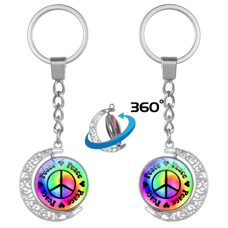 Colorful Peace Dove Symbol Double-Sided Rotating Keychain Pendant - Anti-War Backpack Ornament