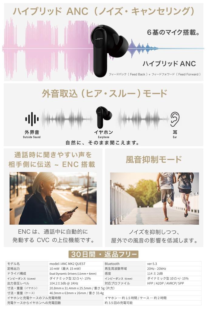 JPRiDE model i ANC MK2 QUEST Bluetooth Wireless Earphones with Sound Makeup 50 Sound Models to Choose from and Customize with the Hybrid Noise