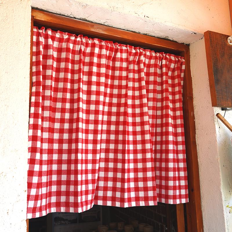 Rood en Wit Geruite Keukenraam Gordijn, Deur Half Kort Gingham Boerderij Plaid Gestructureerd Kort Raam Gordijn Paneel Woondecoratie 1Piece W140xH50CM&Rod Pocket rood