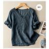 Women S Vintage Literary 3 4 Sleeve Embroidered V Neck Cotton Linen Shirt