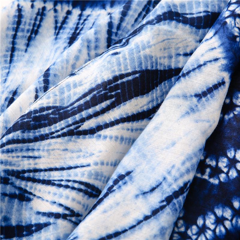 Ethnic Tie-Dye Blue & White Cotton-Linen Scarf: Mori Girl Travel Shawl & Literary Accessory