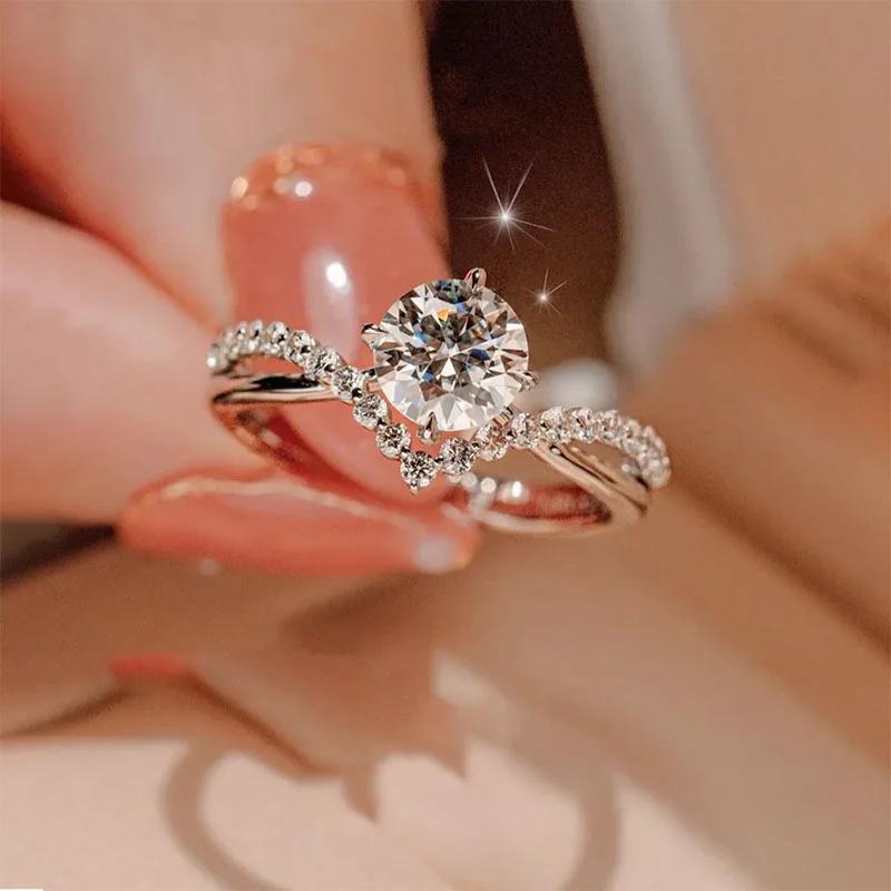 Luxury Copper Zircon Ring Couple Men And Women Love Eternal Heart-Shaped Adjustable Open Ring Wedding Jewelry