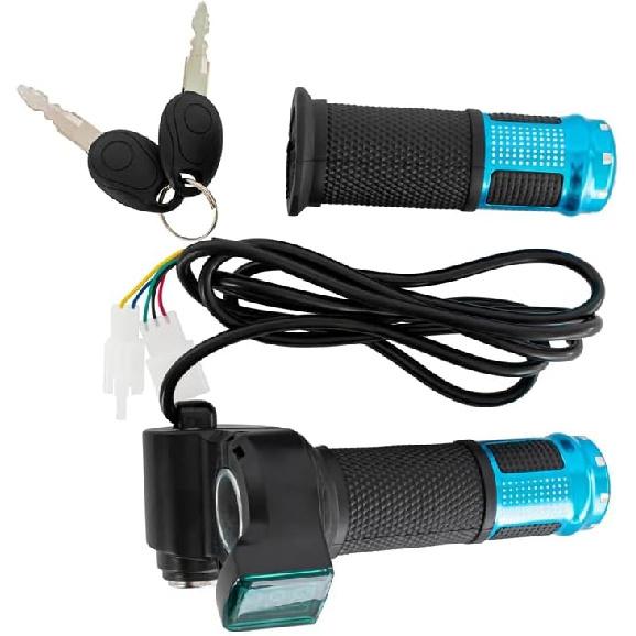 Electric Twist Throttle Grips, Electric Scooter Three Speed Throttle Handlebar, LED Battery Voltage Display Electric Bike Throttle Accelerator