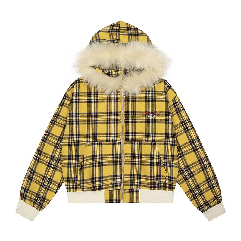 Unisex Retro Plaid Hooded Jacket Cotton