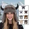 Mink Texture Faux Fur Hat Windproof Fabric Bull Horns Bonnet Ear Flap Headwear  Commute Warmth