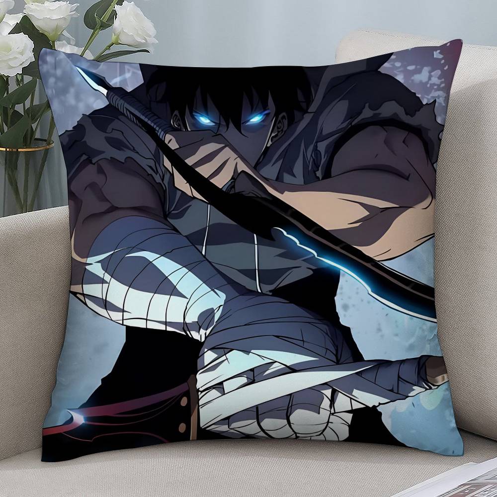 Hot Anime S-Solo Leveling Pillow Case Short plush Double-sided Print Square Throw Pillow Covers Sofa Home Cushion Decor