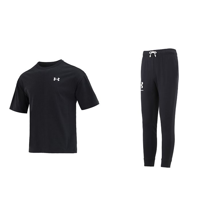 

Under Armour Черная футболка с коротким рукавом и черные брюки, повседневный спортивный комплект для мужчин 1376560-001+1361642-001 M
