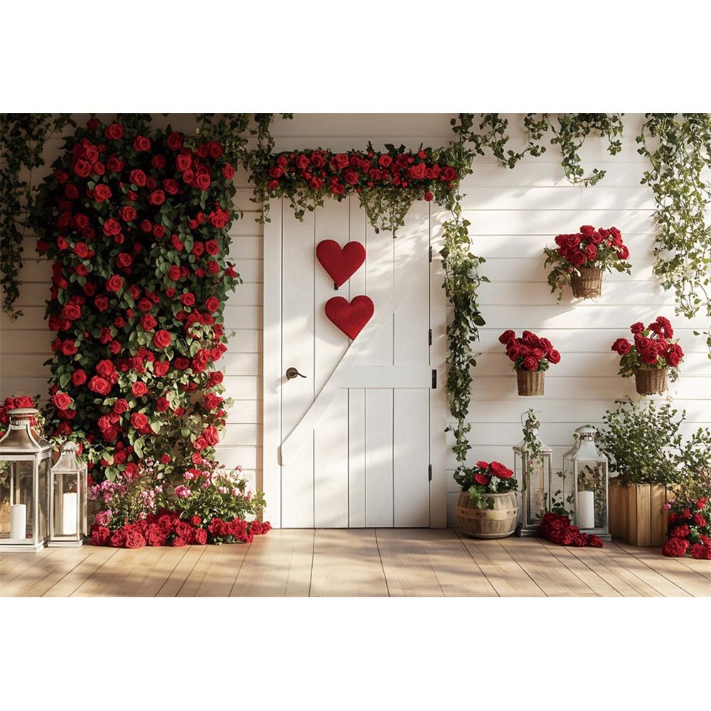 Valentine's Day Photography Backdrop White Arch Red Roses Love Heart Wedding Party Room Decor Girls Portrait Photo Background