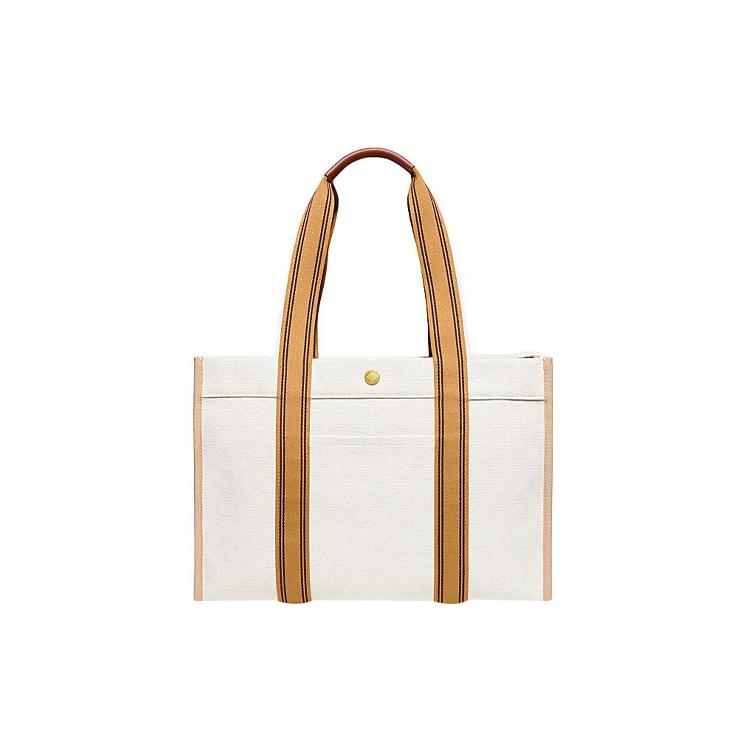 New COACH Fabric One Shoulder Handbags Large Size Women's White & Earth Yellow C8633-B4NP