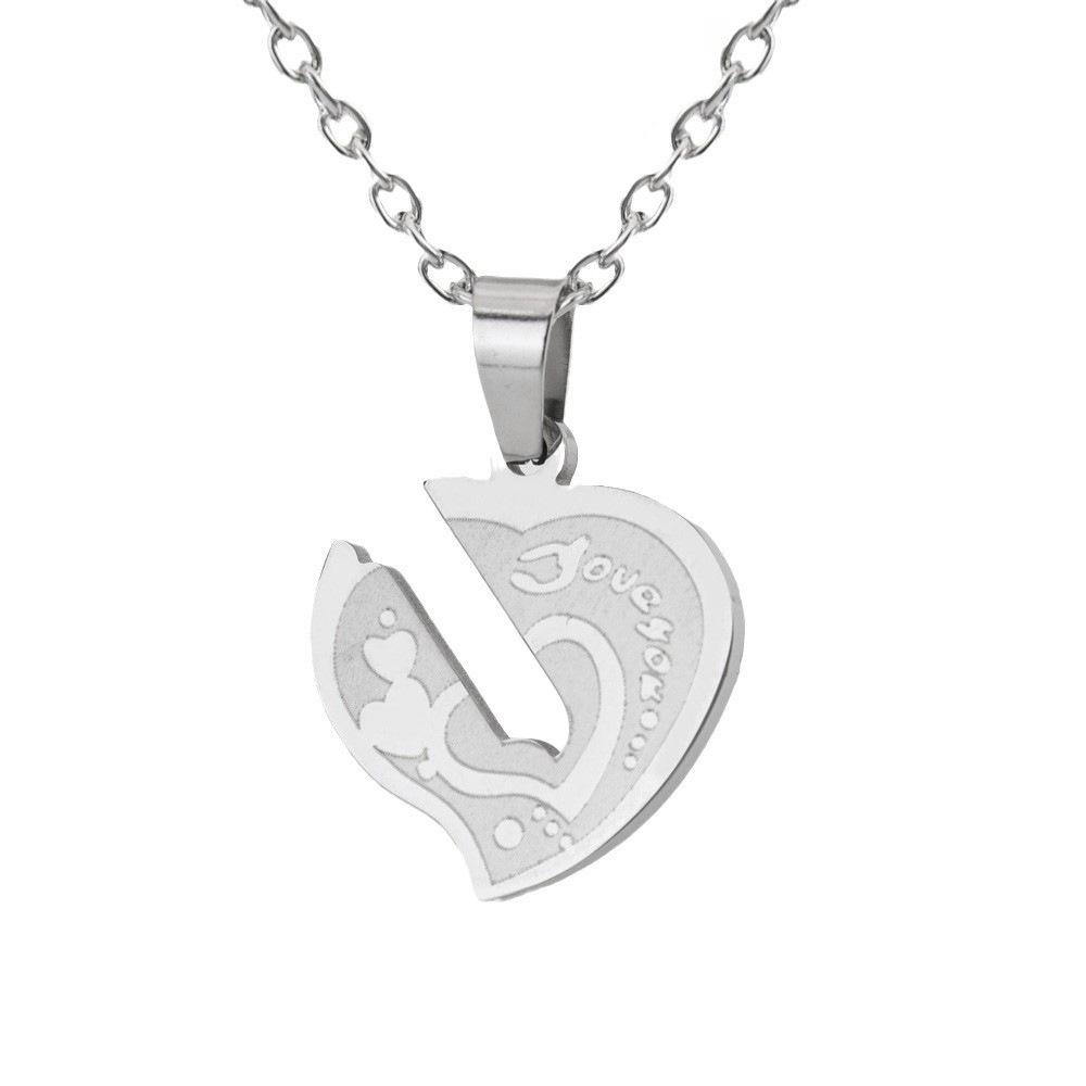 New Titanium Steel Necklace Couple Love Pendant I Love You Love Detachable Love Heart