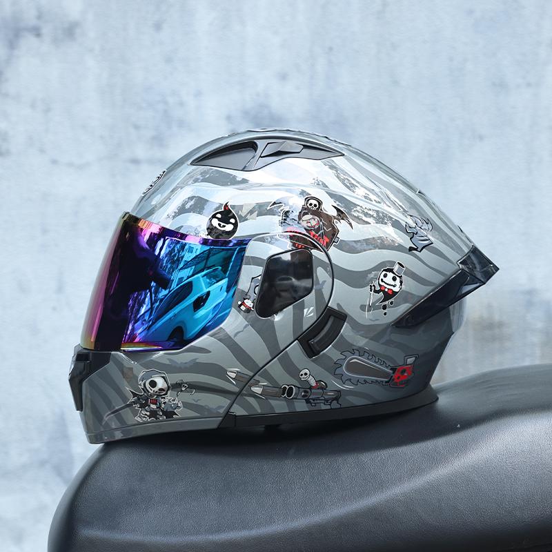ORZ Flip Up Motorcycle Helmet Modular Full Face Dual Visor DOT Approved Street Bike Touring Crash Helmet
