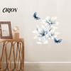 Translucent Floral Stickers for Windows Ink-Washed Blue Wall with Butterflies, Delicate Lily Peel And Stick Durable Outdoor Balcony Decals Living Room