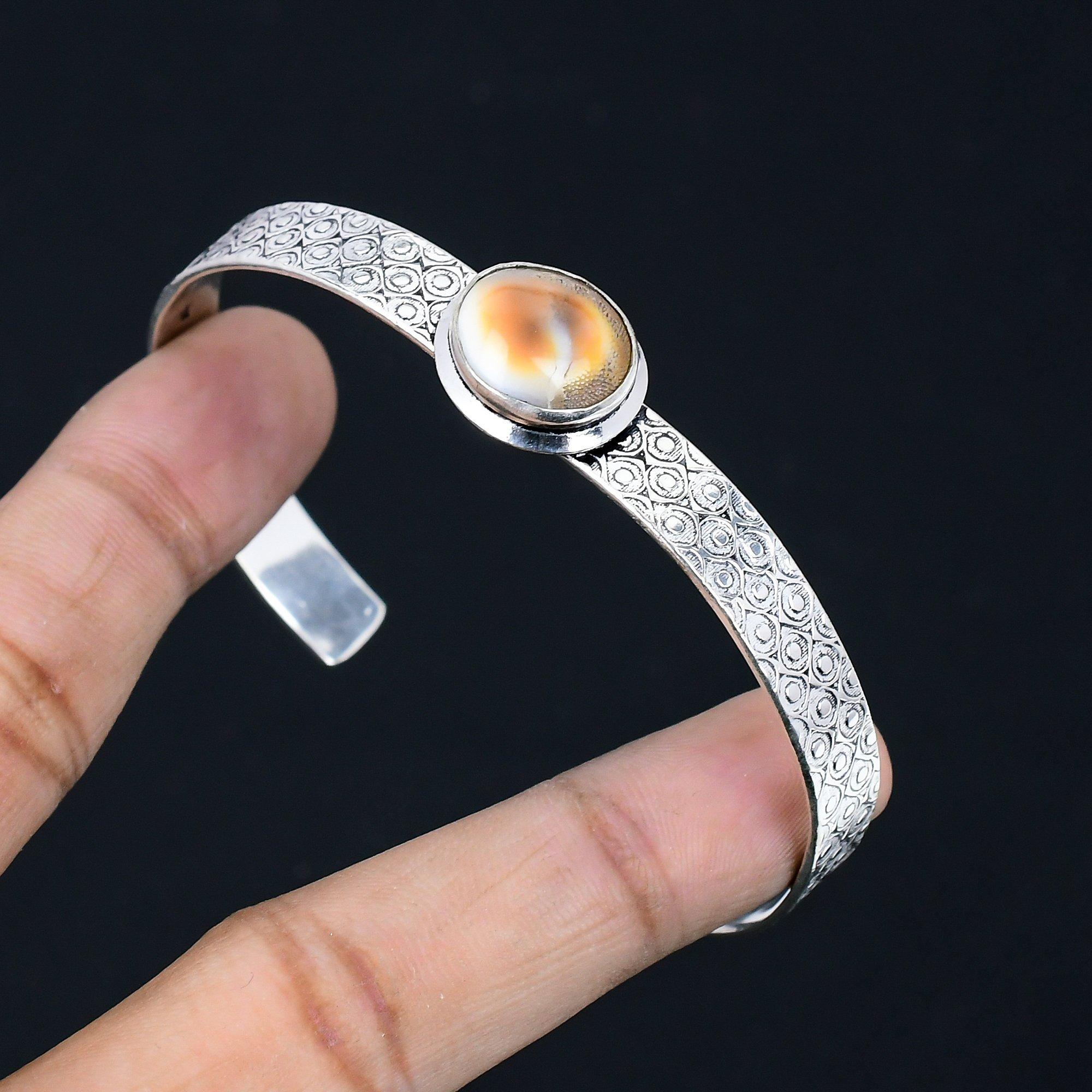 

Daughters Day Sale 925 Sterling Silver Natural Shiva Eye Shell Bangle Bracelet Adjustable
