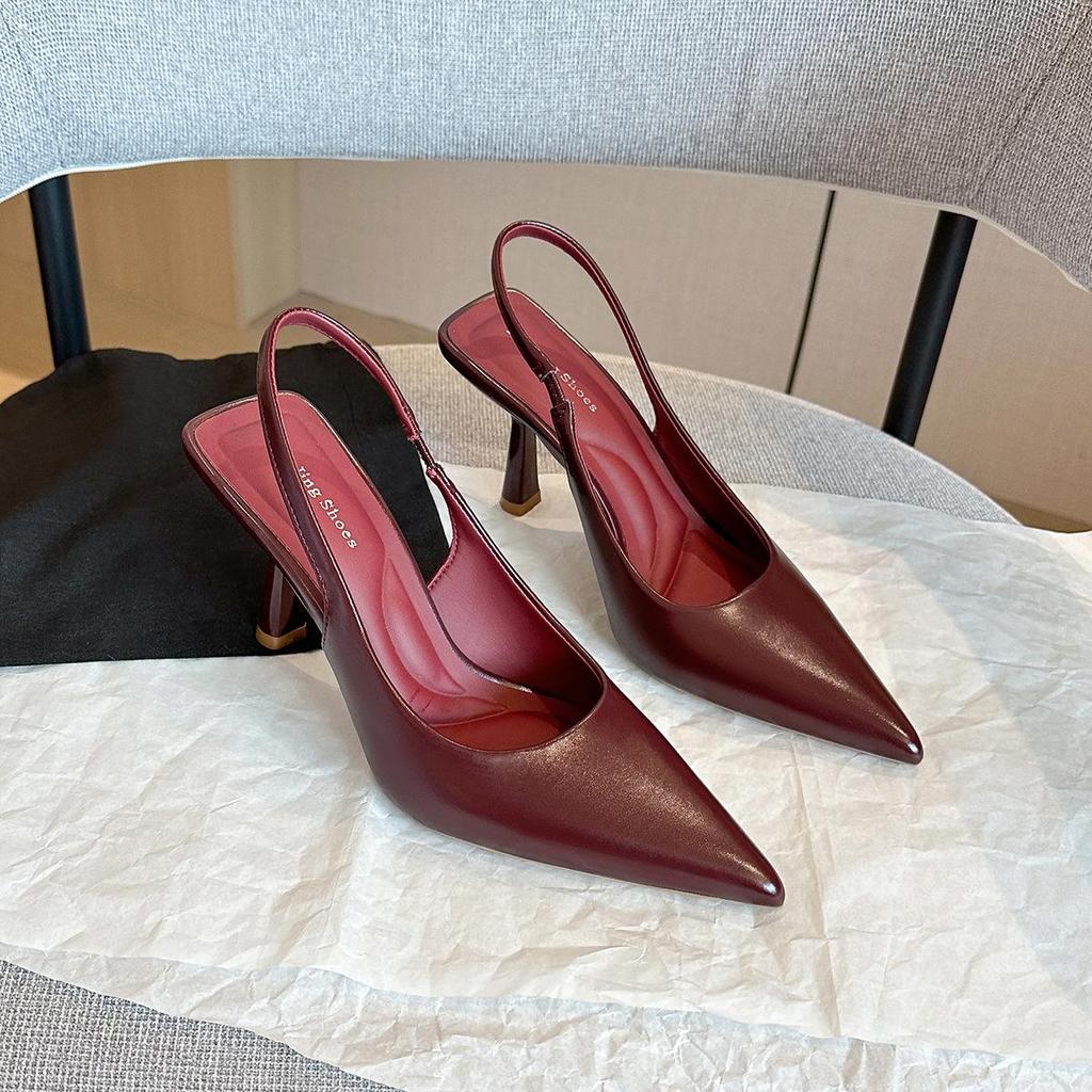 Red Pointed Toe Backless Stiletto Flats - Spring European American Style Fashion for Women