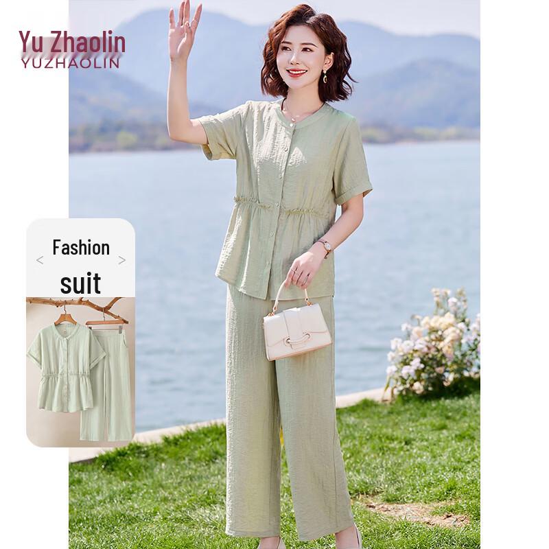 YUZHAOLIN Women s Summer Cotton Linen Two-Piece Set 3XL