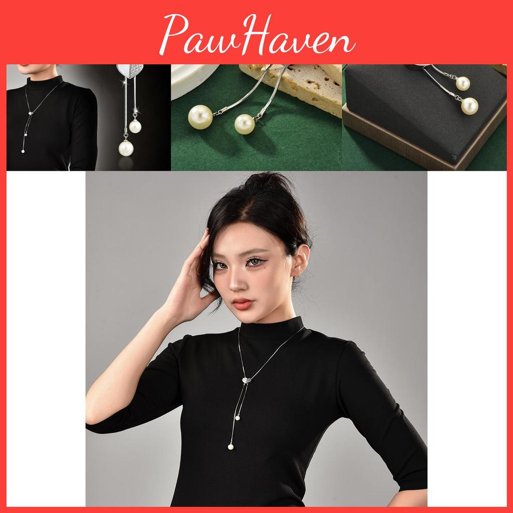 Heart Contemporary Shaped Magnetic Sweater Chain With Pearl Dangles For Womens Style