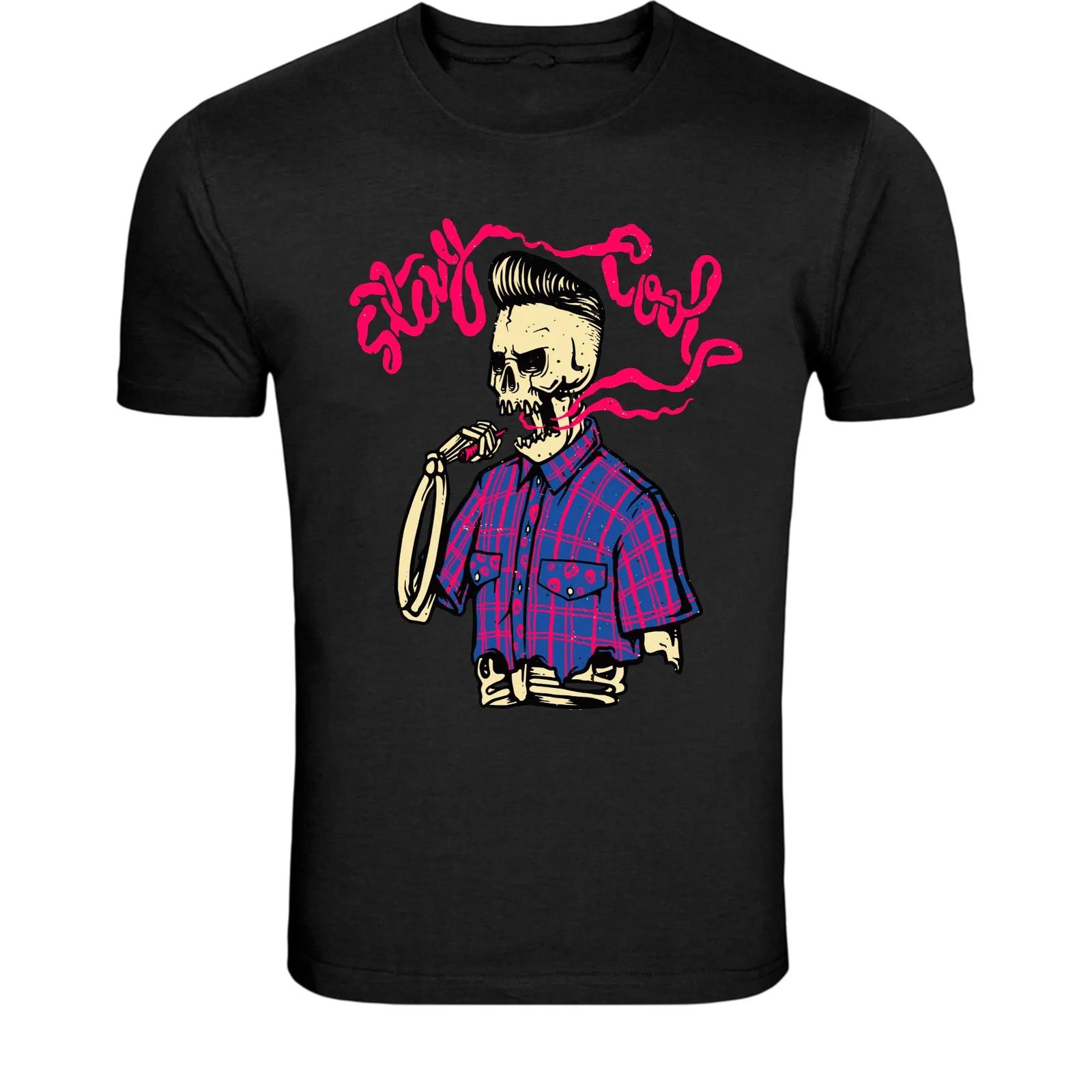 Stay Evil Smoking Skeleton T-Shirt - Punk Rock Skull Smoker S