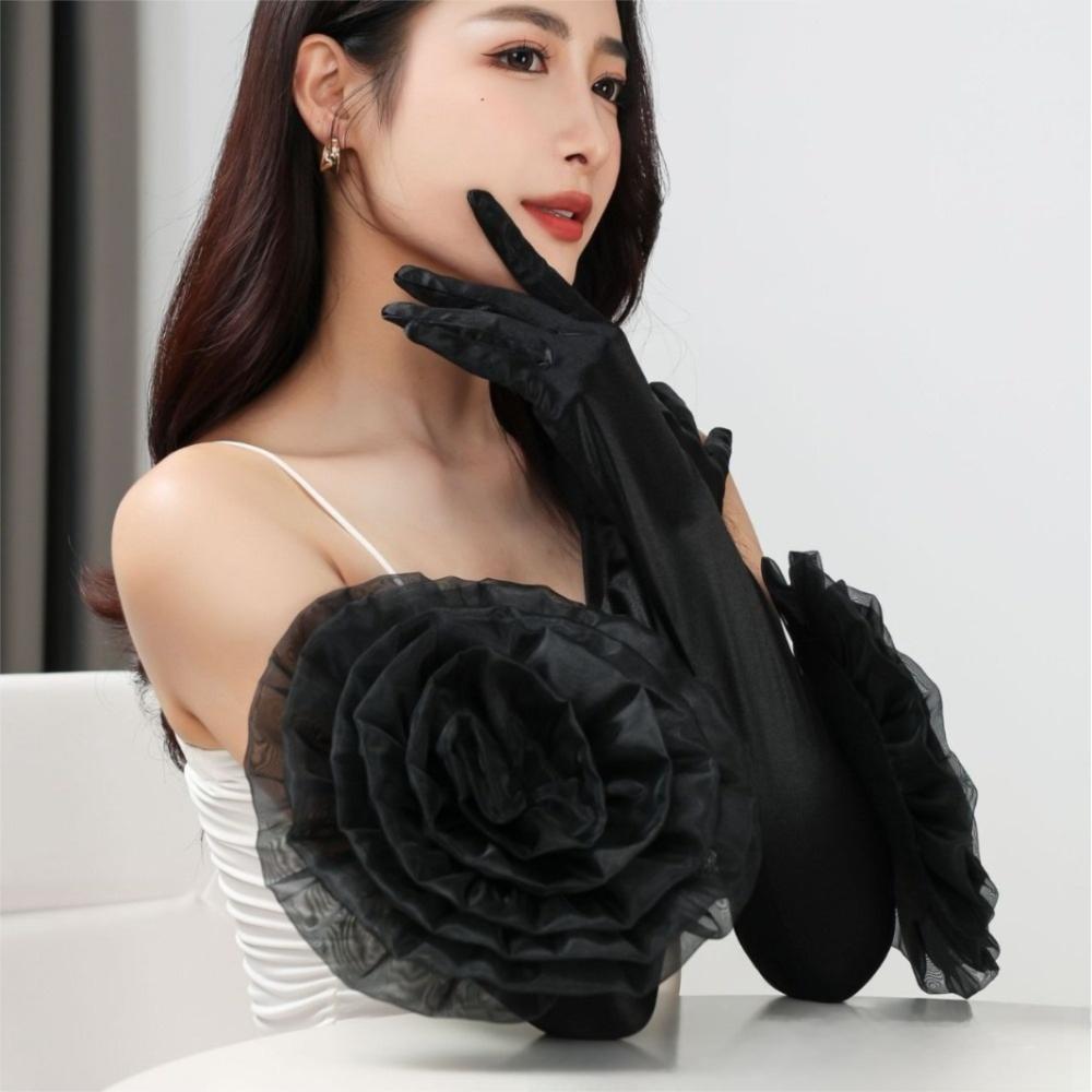Black Long Gloves Breathable Mittens Fashion Etiquette Gloves Evening Party