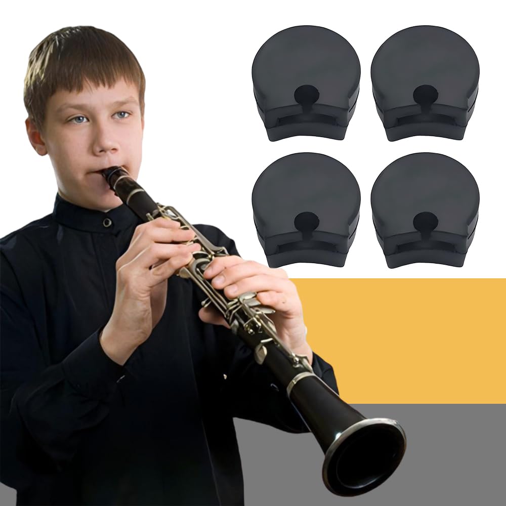 Set mit 4 schwarzen Klarinetten-Daumenstützen, langlebig und bequem, Holzblasinstrument, Gummi-Daumenstützen, komfortables Spielen und reduziert Fingerermüdung