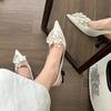 Fashion Woman Spring Beautiful Slingbacks Pumps Sexy Pointed Toe Flower High Heels Wedding Party Female Patent Leather Shallow Sandals