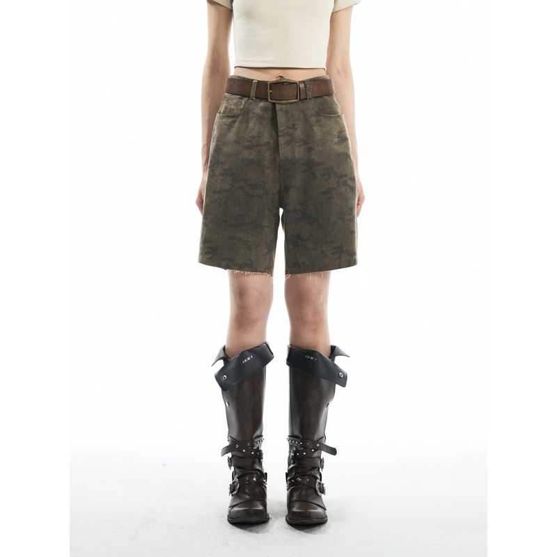 Thelight Camouflage Burr Casual Denim Shorts