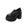 10cm High Heel Waterproof Platform Leather Deep Mouth Large Size Female Spring Autumn Single Shoes Slip-on Shoes