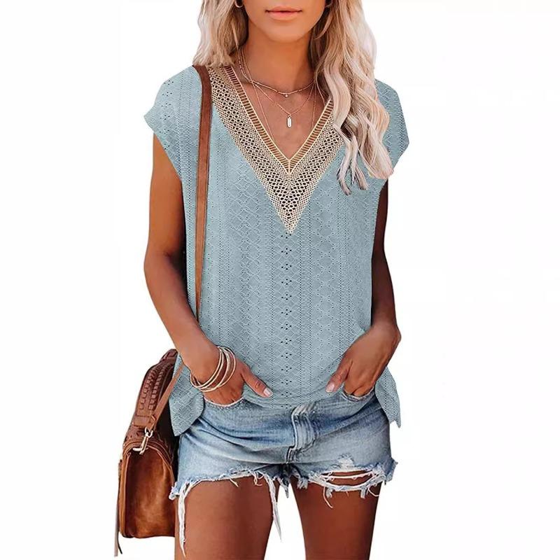 BITCED Women's Fashion Casual V-Neck Short Sleeve Blouses & Shirts