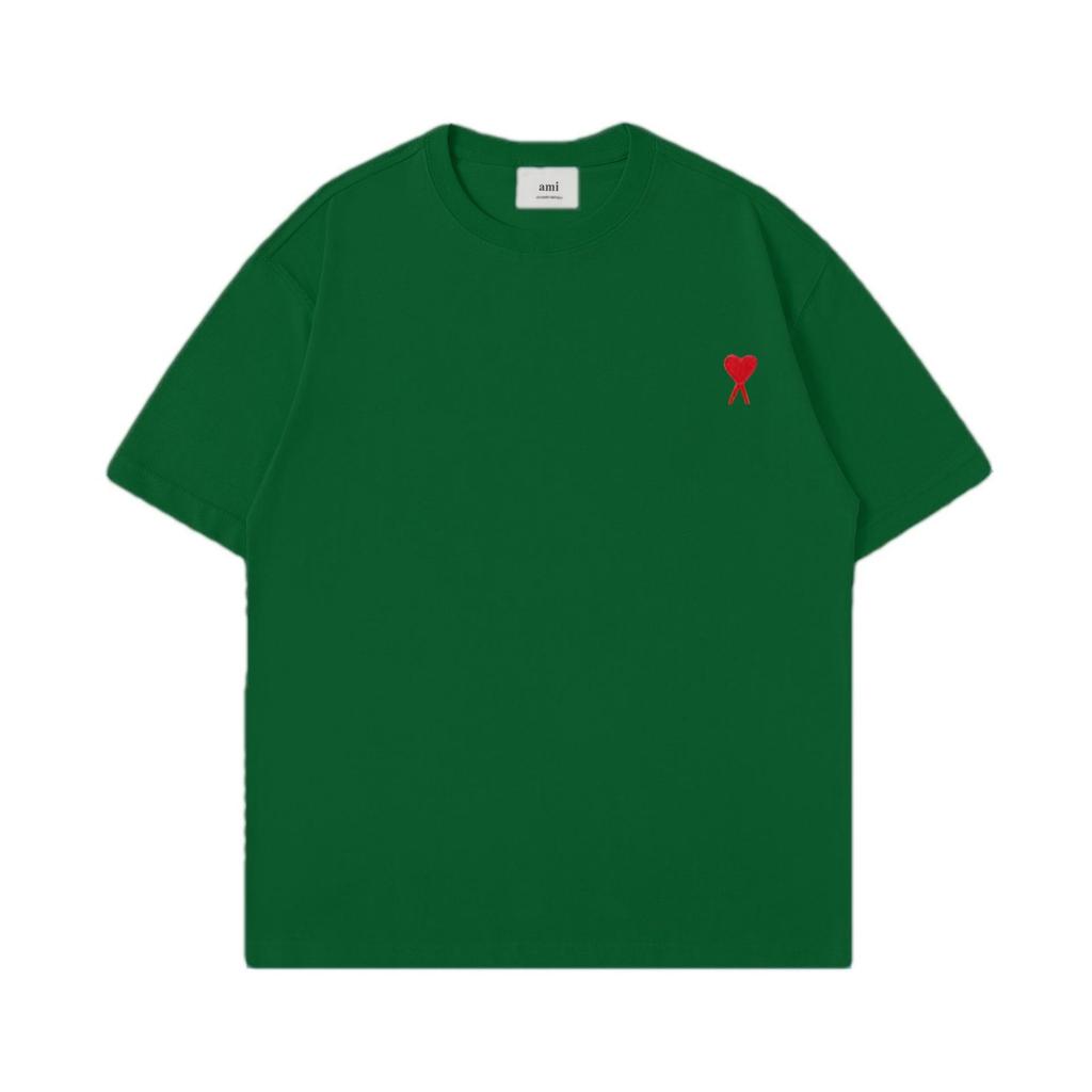 AMI Youth Embroidered Men's Crew Neck Short Sleeve Cotton T-Shirt - Casual Street Fashion