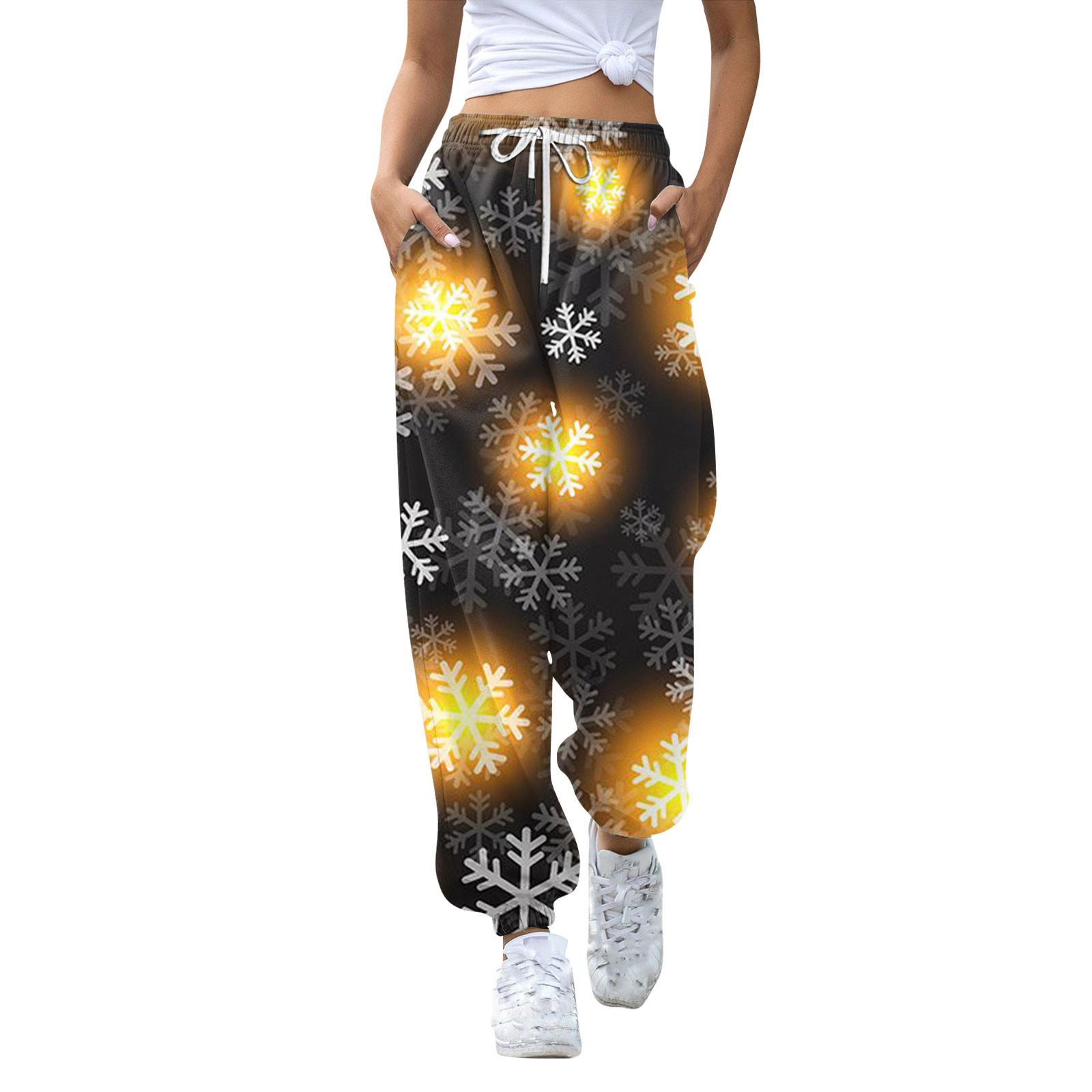 

Женские повседневные модные рождественские принтованные повседневные спортивные брюки с эластичной талией и завязками на шнурке XL жёлтый