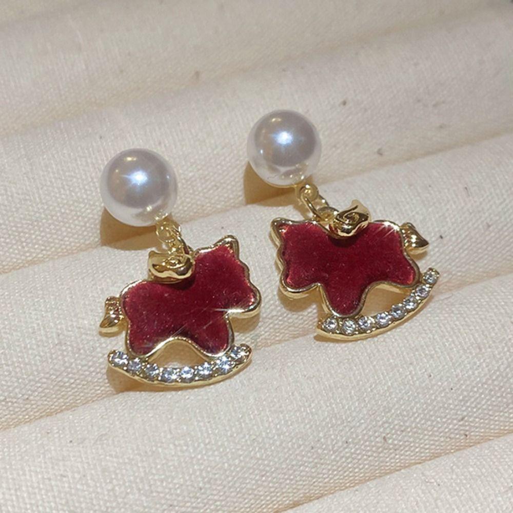 Sweet Pony Pearl Earrings Cute Ear Studs Delicate Earrings for Women  Women