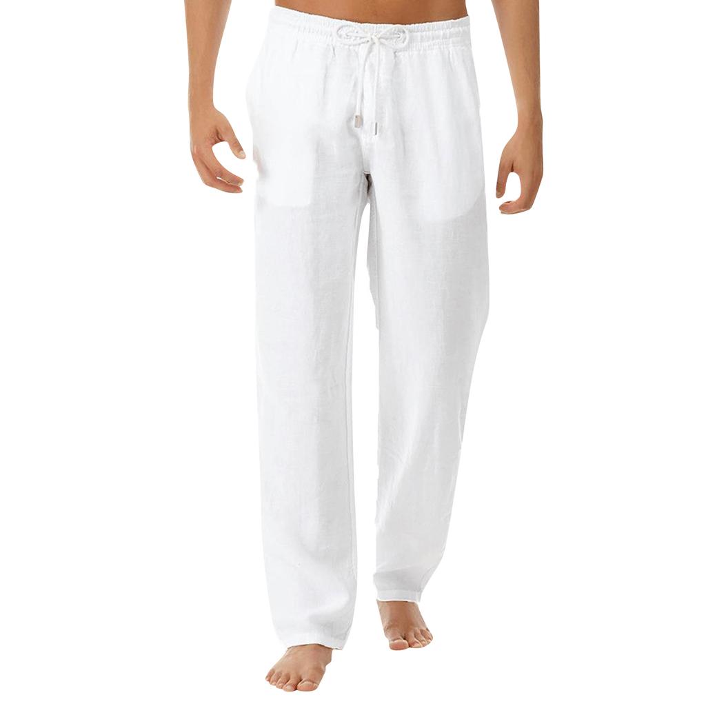 Men's Linen Loose Fitting Casual Lightweight Elastic Waist Straight Leg Trousers