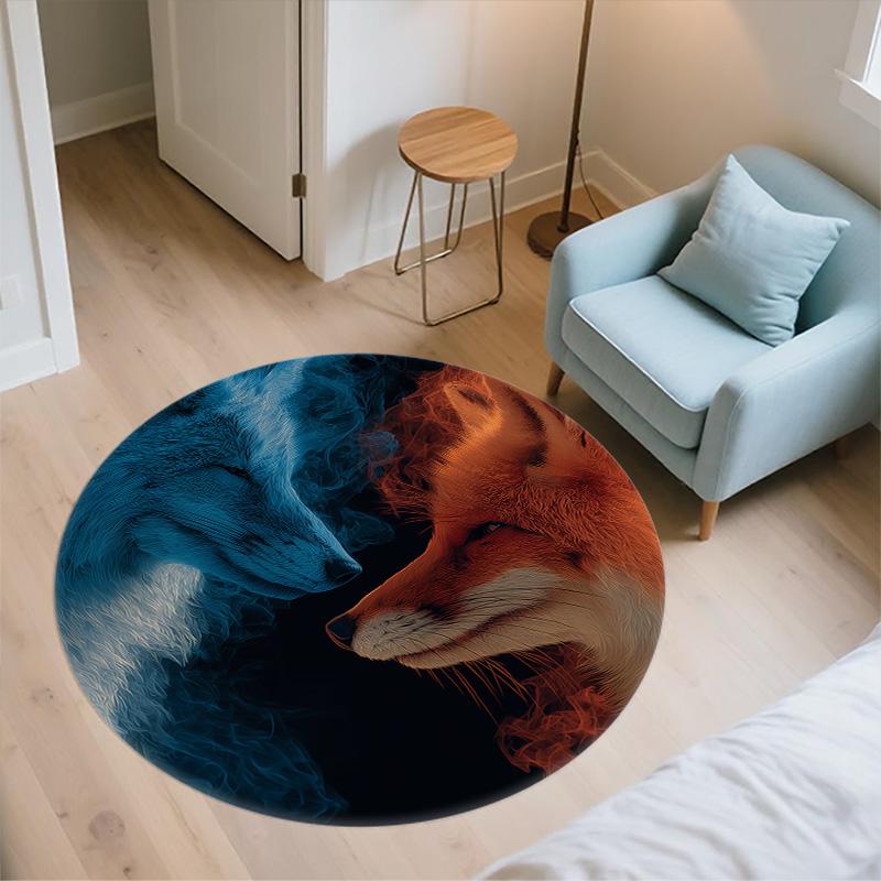 Glowing Fox,Round Area Rug,Carpet Rug for Living Room Bedroom Sofa Playroom Decor,Non-slip Floor Mat