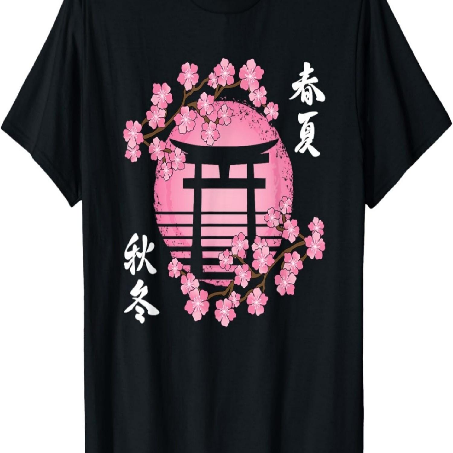 Pink  Cherry Blossom Japan Style Sakura Women Girls T-Shirt S чёрный
