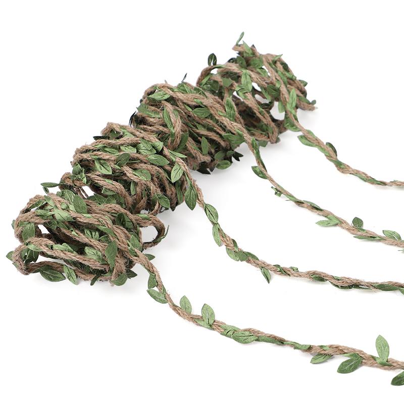 5M Burlap Leaf Ribbon Green Leaves Hemp Rope Home Garden DIY Decoration Rattan Wedding Birthday Party Gift Bouquet Packaging