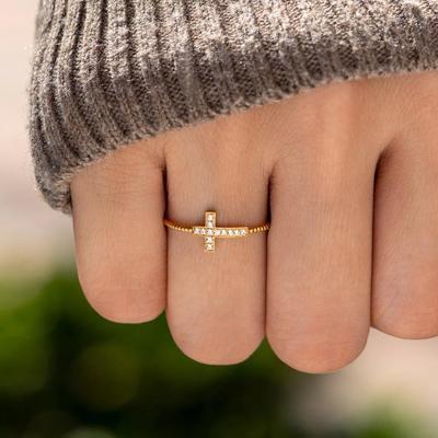 Anello a Croce da Donna in Argento Sterling S925 con Zirconi Micro-pavé - Moda di Alta Gamma, Stile Europeo e Americano, Perfetto per l'Indice