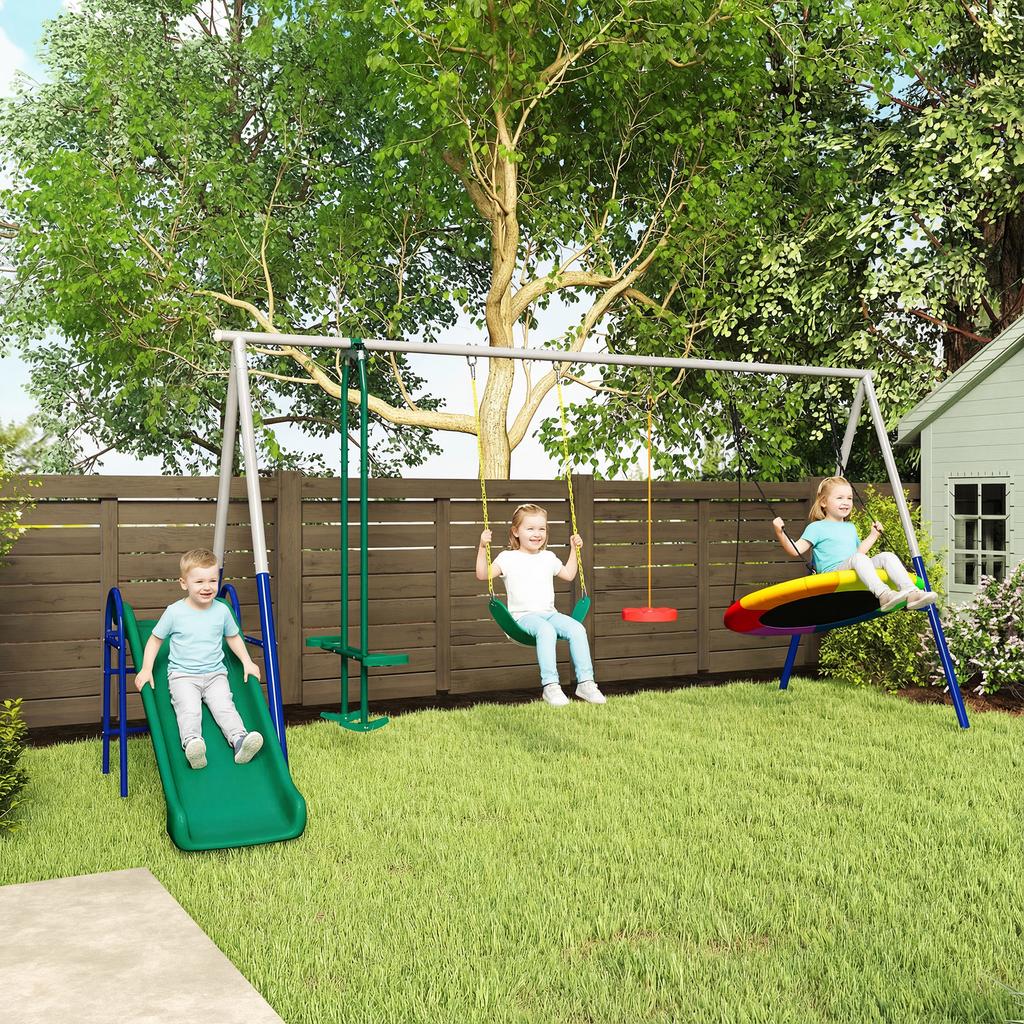 Swing Set, 5-in-1, with Slide, Load 350 kg, Multicolor