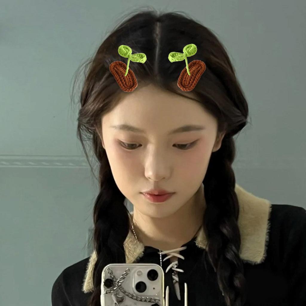 Cute Flat Clip Hairpin Crocheted Sprout Flower Headwear Bunches Clip Elegant Knit Hair Clip Photo Props
