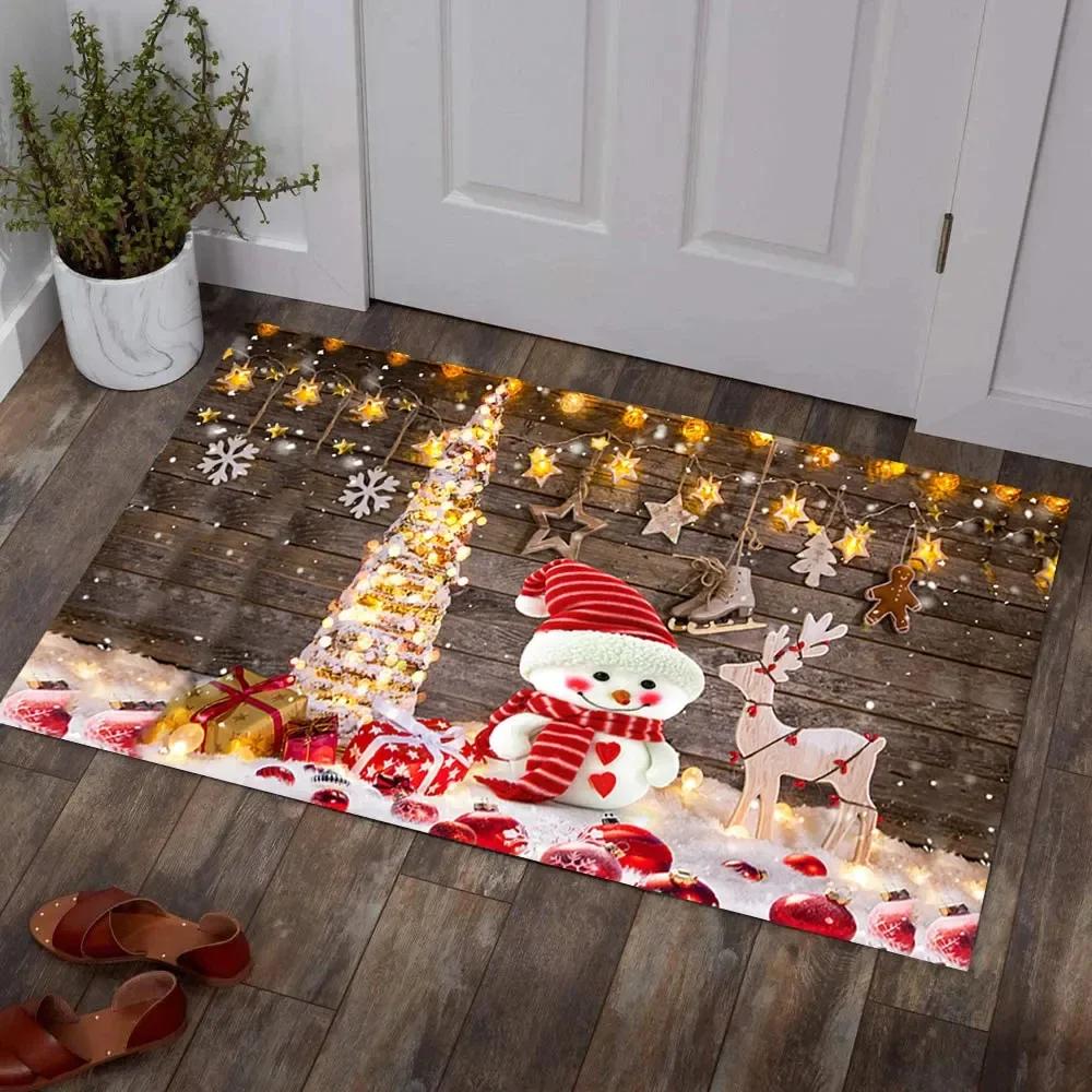 Weihnachtsteppich Bereichsteppiche Rutschfeste Eingangsfußmatte für Wohnzimmer Schlafzimmer Dekor Weiche Badezimmer Küchenbodenmatte Vorleger