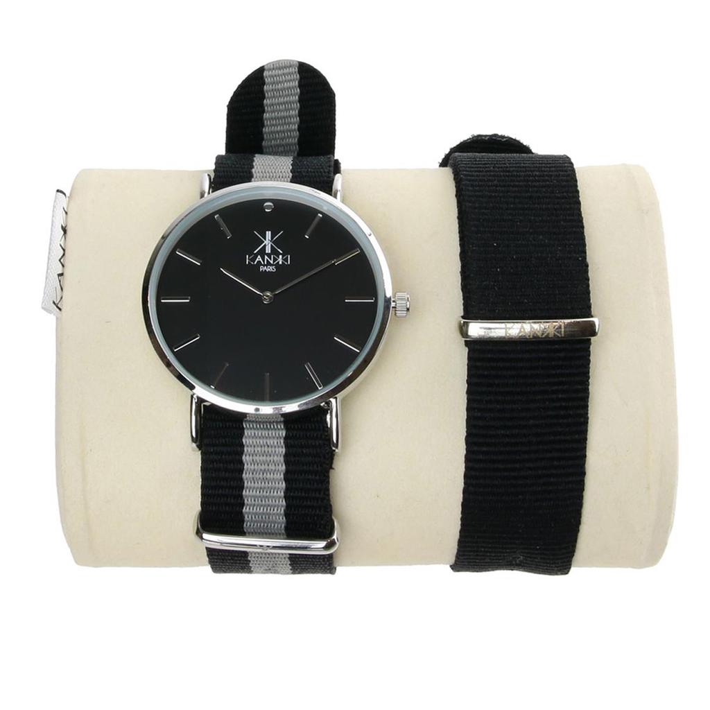 Les Trésors De Lily [Q4416] - 'Cameleon' Watch Set Grey Black Silver (2 Bracelets)