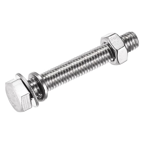 uxcell Hex Thread Bolts, Nuts, and Flat Lock Washer Kit, M8 X 50mm, 304 Stainless Steel, Fully Threaded Hex Bolts, Set of 4