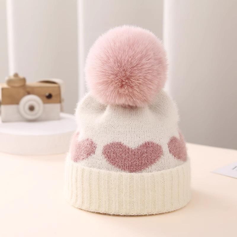 New Winter Baby Hat Double-layer Thickened Jacquard Love Knitted Hat 0-December Newborn Wool Hat