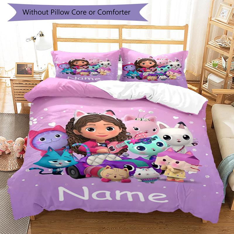 Set de Lenjerie de Pat cu Nume Personalizat 3 Bucăți Casa de Păpuși a lui Gabby Husa de Plapumă Închidere Include 1 Husă de Plapumă 2 Fețe de Pernă Moale și Confortabilă Pentru Toate Anotimpurile