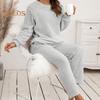 2 Pcs/Set Pajama Set Autumn Winter Casual Outfit Top Pants Set Round Neck Long Sleeve Top Elastic Waist Sport Tracksuit Daily Clothes Sleepwear
