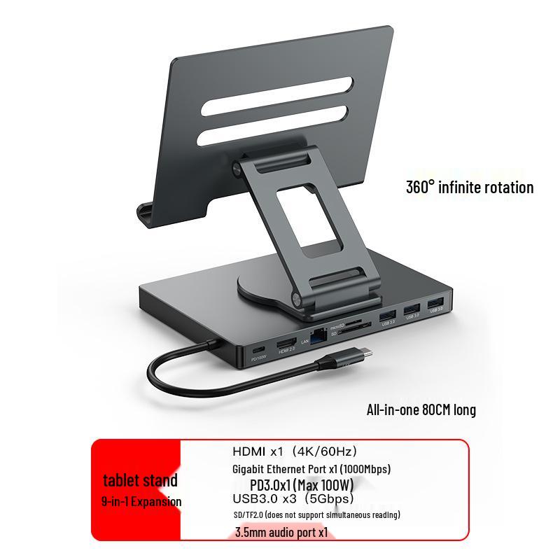 4K60Hz USB-C Docking Station with Gigabit Ethernet, USB 3.2 Converter, and Rotating Stand for Phones and Tablets