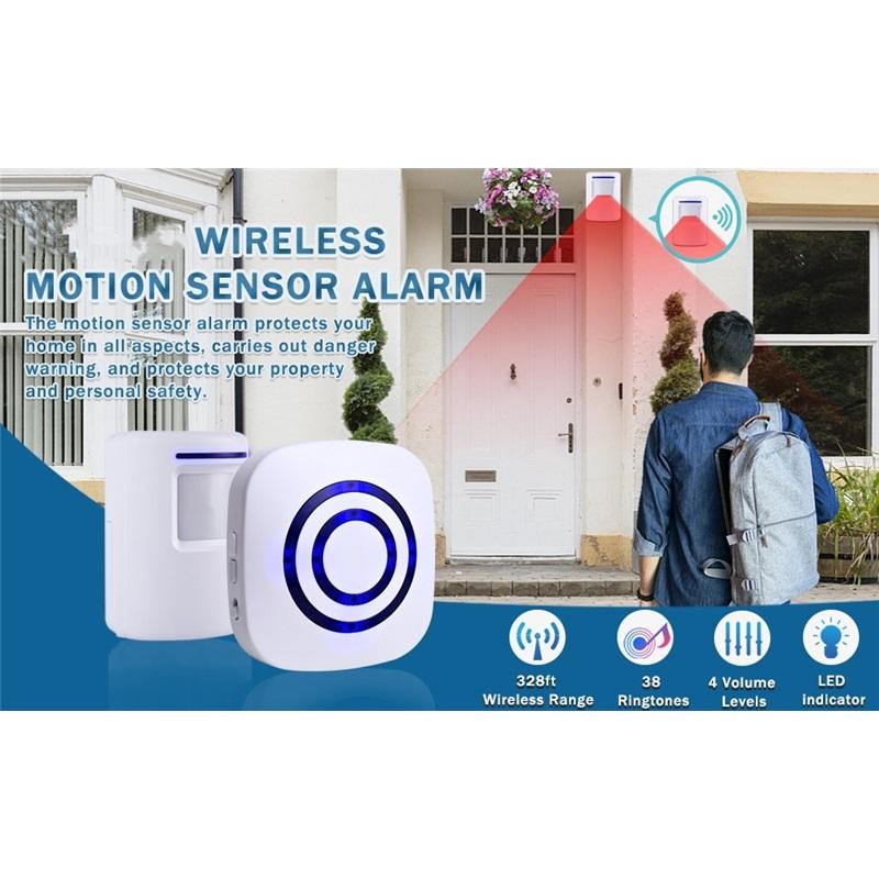 Fine Passage Alarm, Wireless Alarm System with Motion Sensor, Access Speed, Motion Bell with 38 Ringtones, Driveway Alarm