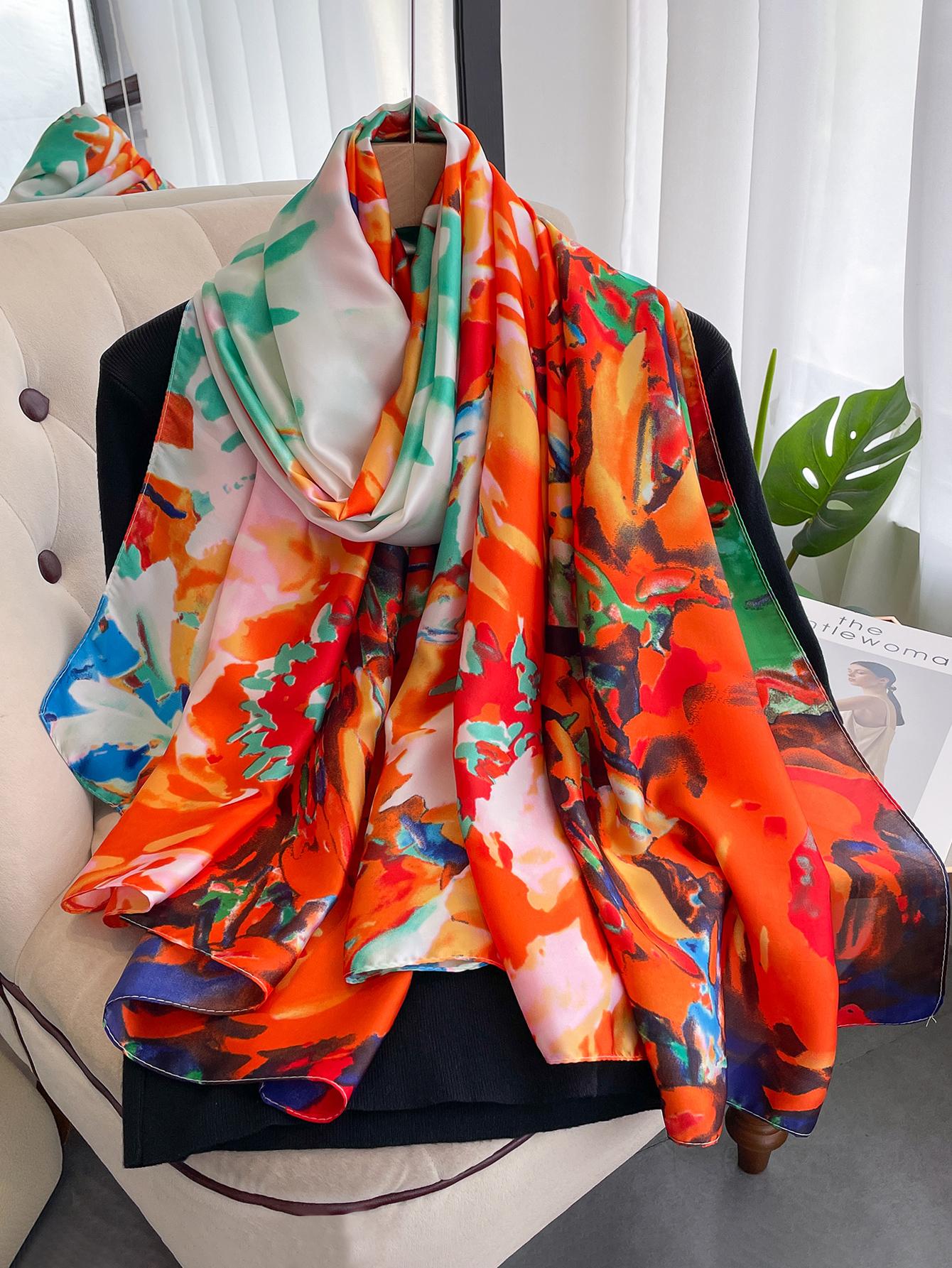 180*90cm Luxus Damen Sommer Seidenschals Schal Damen Wickeltuch Weich Damen Europa Designer Strand Bandana red