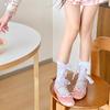 Japanese Style Fishnet Patterned Long Tube Socks for Women Girls Cute Pearl Bowknot Hollowed Out Mesh Over Calf Socks